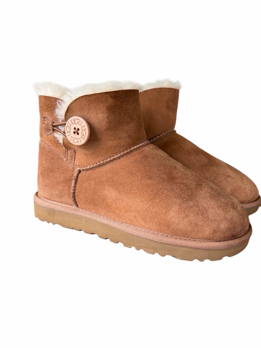 UGG Mini Bailey Button II Suede Ankle Boot - Chestnut Brown 1016422